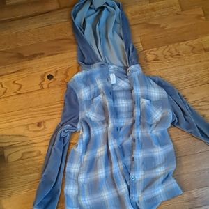 Justice baby blue plaid shirt. ( With hood)